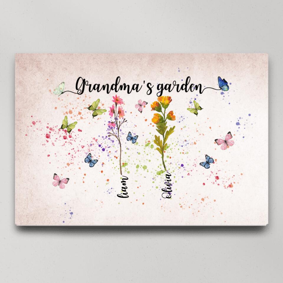 Grandma's Garden Flower Style Custom Canvas Poster Happy Birthday Grandma Gifts
