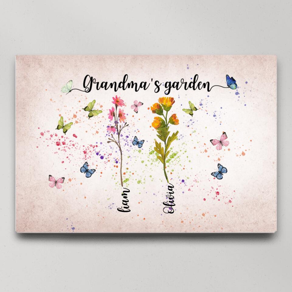 Grandma's Garden Flower Style Custom Canvas Poster Happy Birthday Grandma Gifts