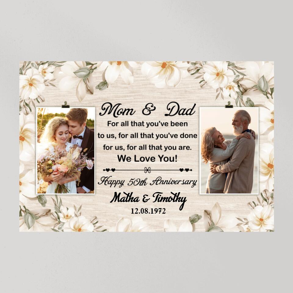 50th Happy Anniversary Mom and Dad Custom Canvas Poster Anniversary Gift For Parents
