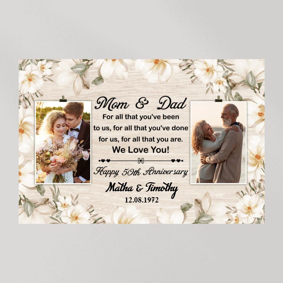 50th Happy Anniversary Mom and Dad Custom Canvas Poster Anniversary Gift For Parents