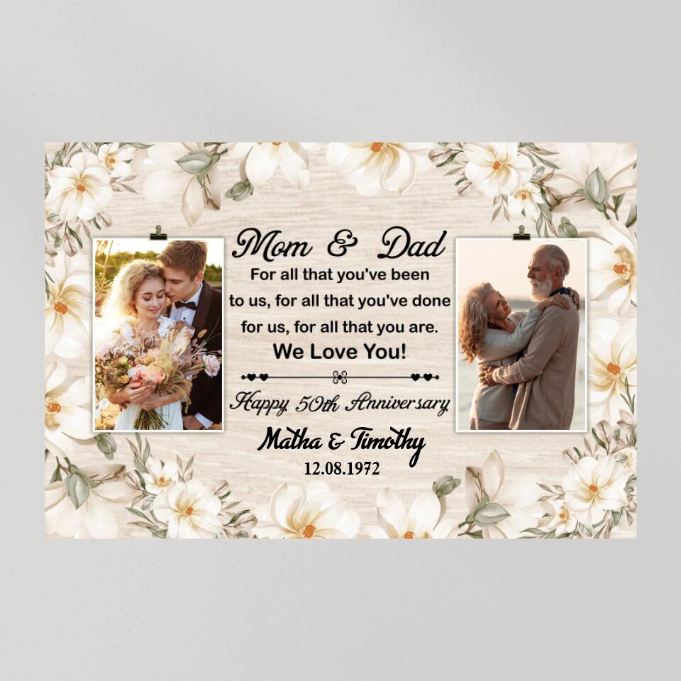 50th Happy Anniversary Mom and Dad Custom Canvas Poster Anniversary Gift For Parents