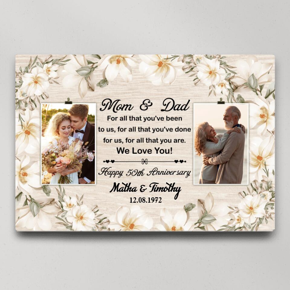 50th Happy Anniversary Mom and Dad Custom Canvas Poster Anniversary Gift For Parents