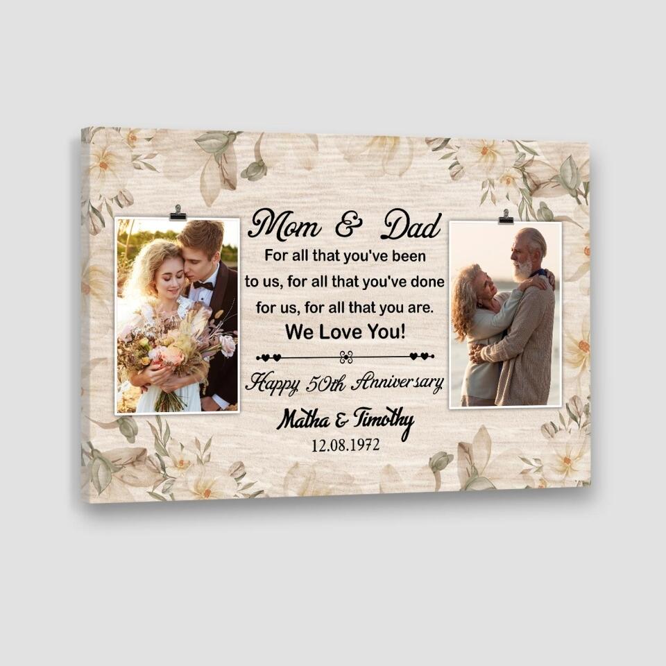 50th Happy Anniversary Mom and Dad Custom Canvas Poster Anniversary Gift For Parents