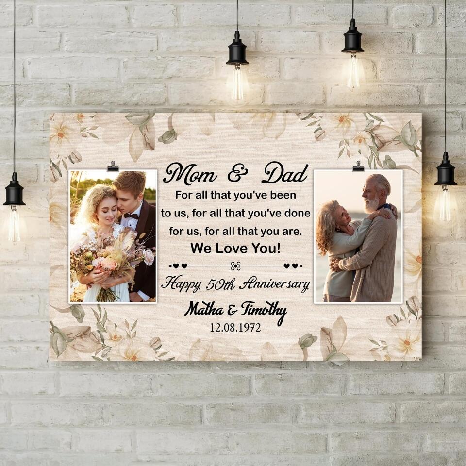 50th Happy Anniversary Mom and Dad Custom Canvas Poster Anniversary Gift For Parents