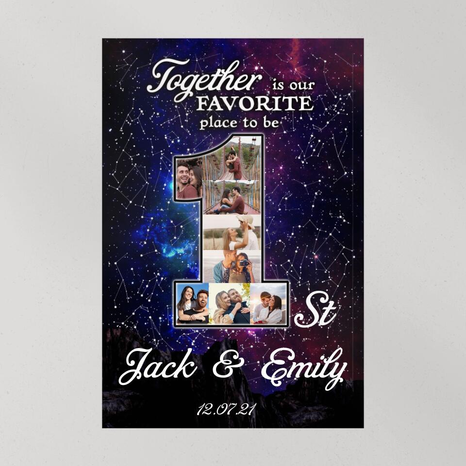 Together Is Our Favorite Place To Be Custom Canvas Poster One Year Anniversary Gift