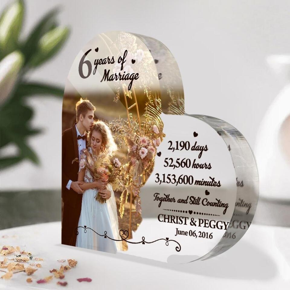 Many Years Of Marriage Together And Still Counting-Best Heart Acrylic Plaque Gift For Wedding Anniversary