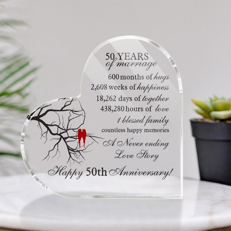 Happy 50 Years Of Marriage- Best Heart Acrylic Plaque For Wedding Anniversary- 208IHPTHAP054