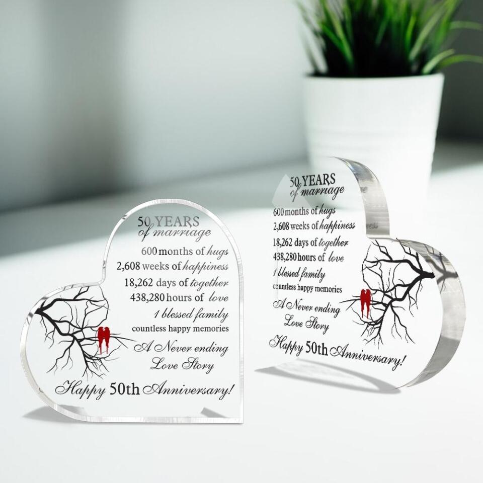 Happy 50 Years Of Marriage- Best Heart Acrylic Plaque For Wedding Anniversary- 208IHPTHAP054
