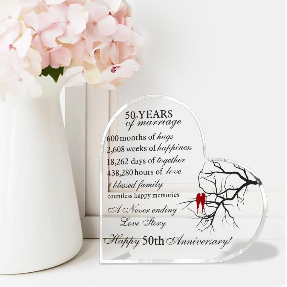 Happy 50 Years Of Marriage- Best Heart Acrylic Plaque For Wedding Anniversary- 208IHPTHAP054