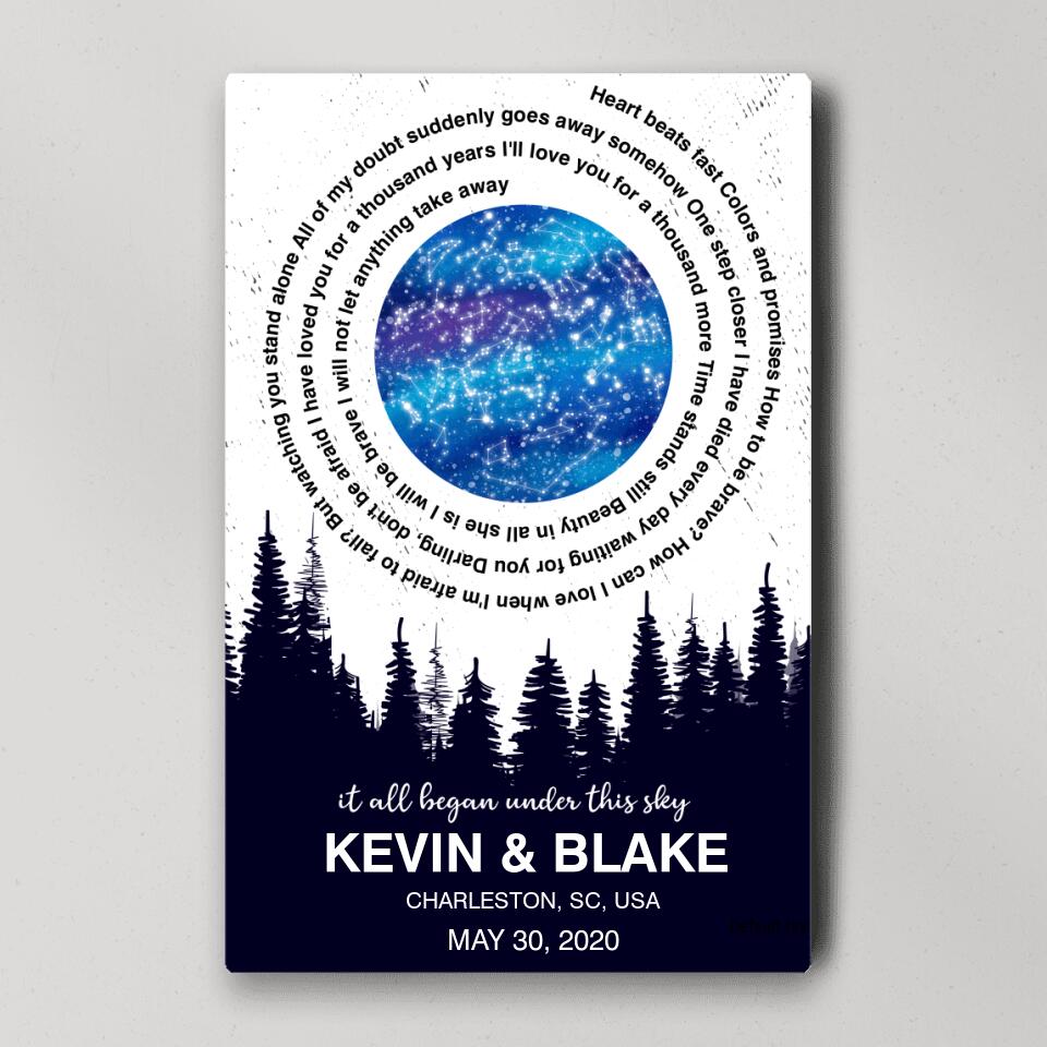 It All Began Under This Sky Favorite Song Lyrics Star Map Custom Canvas Poster Anniversary Gift For Couples
