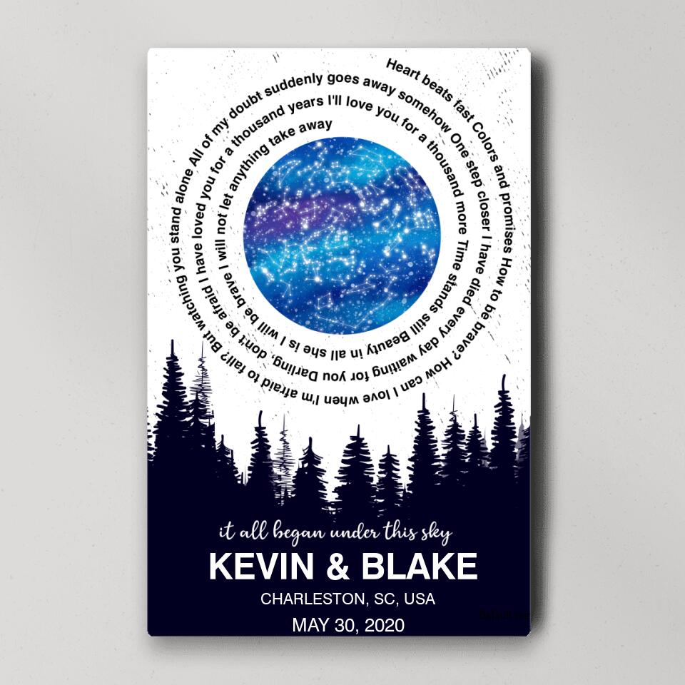 It All Began Under This Sky Favorite Song Lyrics Star Map Custom Canvas Poster Anniversary Gift For Couples
