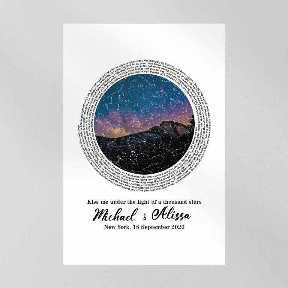 Favorite Song Lyrics With Star Map Night Sky Custom Canvas Poster Anniversary Gift For Couples