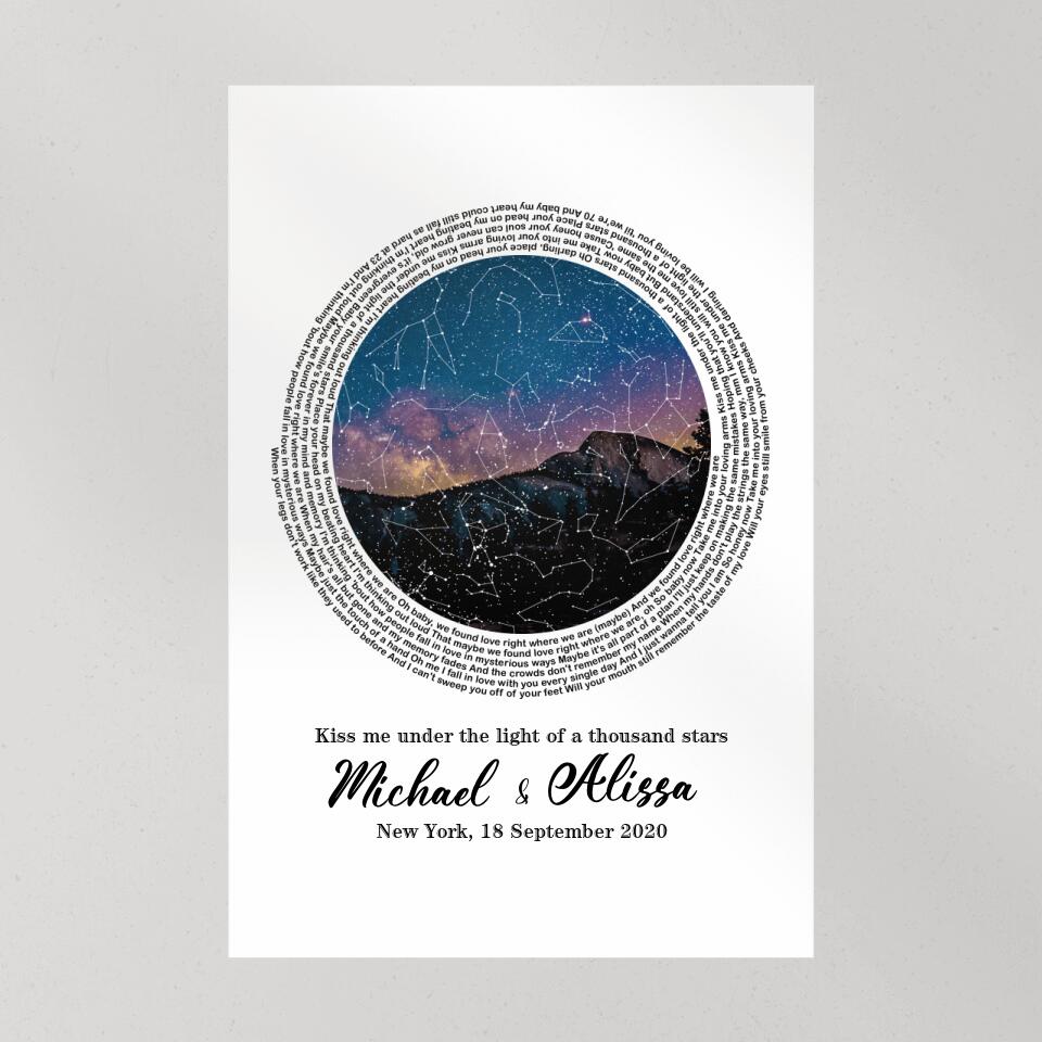 Favorite Song Lyrics With Star Map Night Sky Custom Canvas Poster Anniversary Gift For Couples