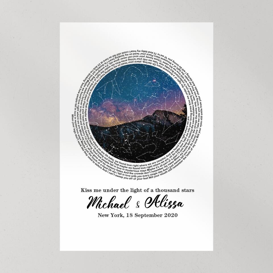 Favorite Song Lyrics With Star Map Night Sky Custom Canvas Poster Anniversary Gift For Couples