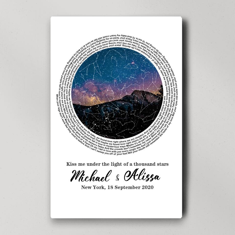 Favorite Song Lyrics With Star Map Night Sky Custom Canvas Poster Anniversary Gift For Couples