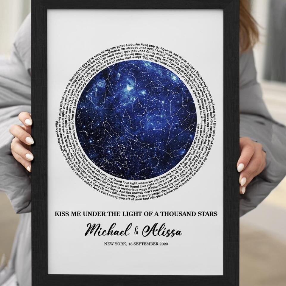 Favorite Song Lyrics With Star Map Night Sky Custom Canvas Poster Anniversary Gift For Couples