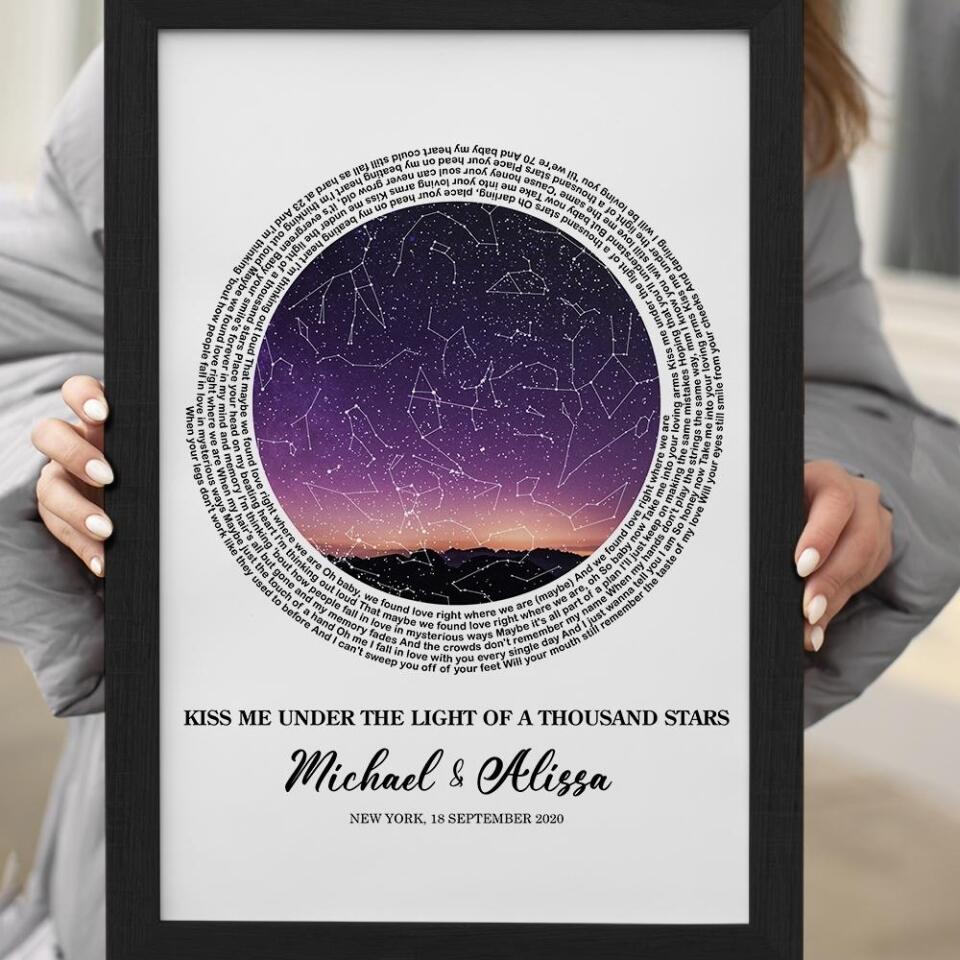 Favorite Song Lyrics With Star Map Night Sky Custom Canvas Poster Anniversary Gift For Couples
