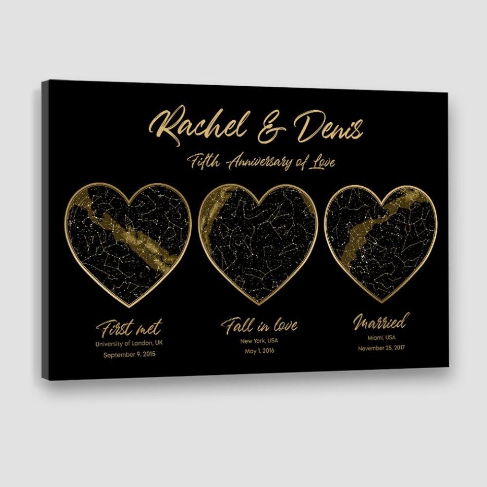 First Met Fall In Love Married Star Map Night Sky Custom Canvas Poster Anniversary Gift For Couples