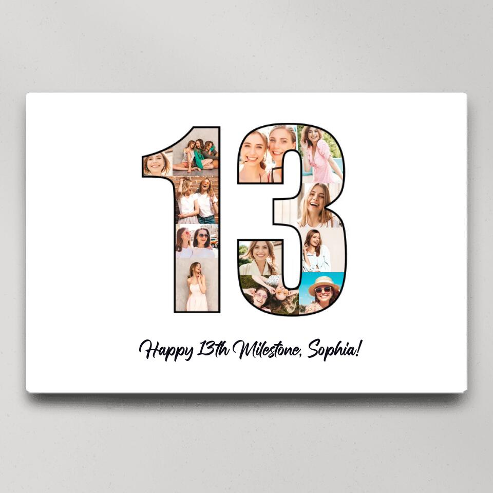 Happy 13th Milestone - Personalized Canvas/Poster - 13 Year Old Birthday Gift for Daughter/Niece