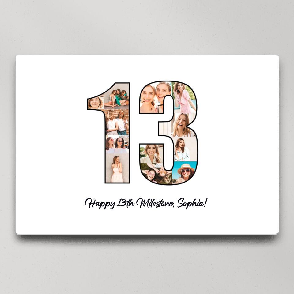 Happy 13th Birthday Milestone Custom Canvas Poster Birthday Gift For Daughter For Niece
