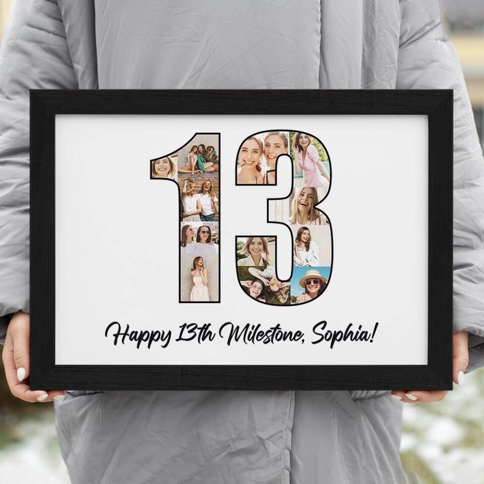 Happy 13th Birthday Milestone Custom Canvas Poster Birthday Gift For Daughter For Niece