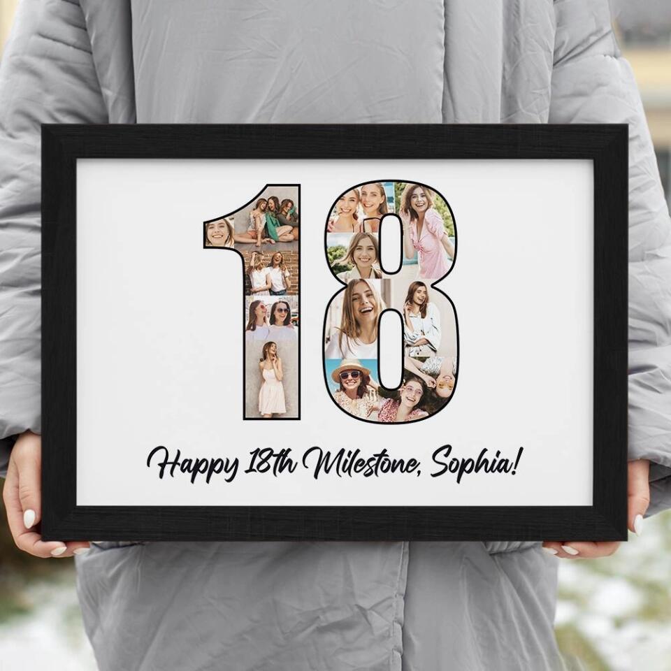 Happy 18th Birthday Milestone Custom Canvas Poster Birthday Gift For Daughter For Niece