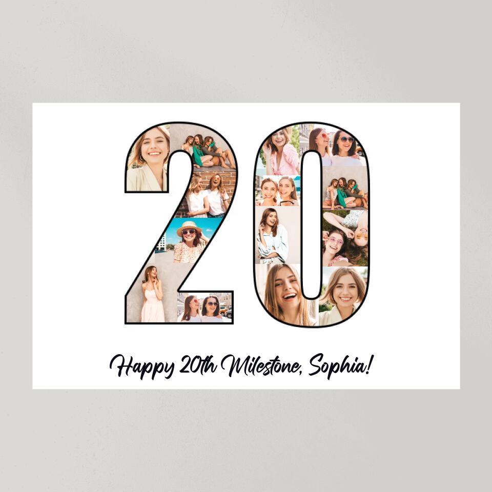Happy 20th Birthday Milestone Custom Canvas Poster Birthday Gift For Daughter For Niece