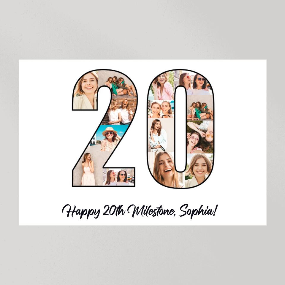 Happy 20th Birthday Milestone Custom Canvas Poster Birthday Gift For Daughter For Niece