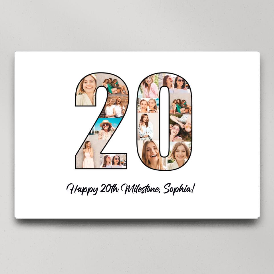 Happy 20th Birthday Milestone Custom Canvas Poster Birthday Gift For Daughter For Niece