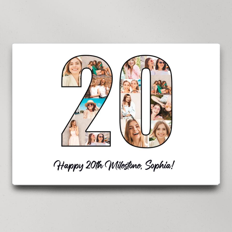 Happy 20th Birthday Milestone Custom Canvas Poster Birthday Gift For Daughter For Niece
