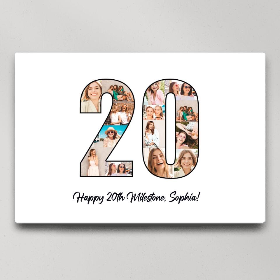 Happy 20th Birthday Milestone Custom Canvas Poster Birthday Gift For Daughter For Niece