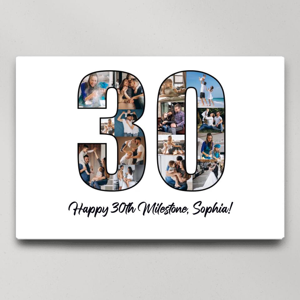Happy 30th Birthday Milestone Custom Canvas Poster Birthday Gift For Wife