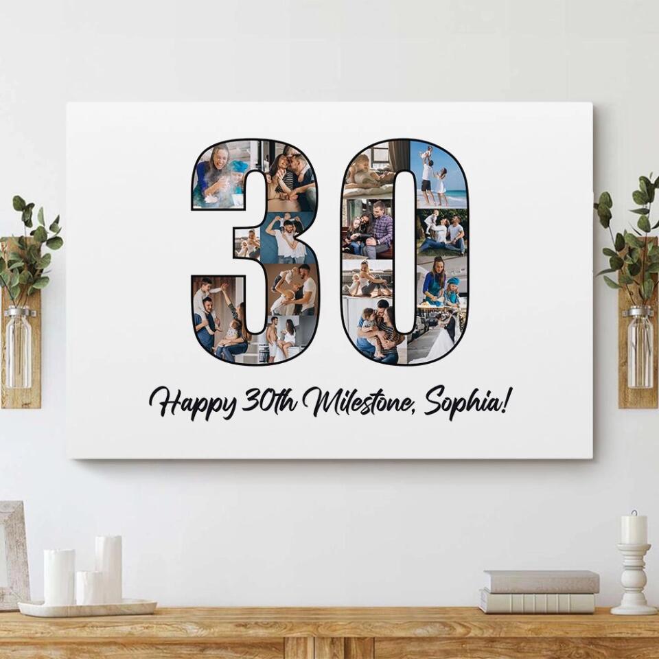 Happy 30th Birthday Milestone Custom Canvas Poster Birthday Gift For Wife