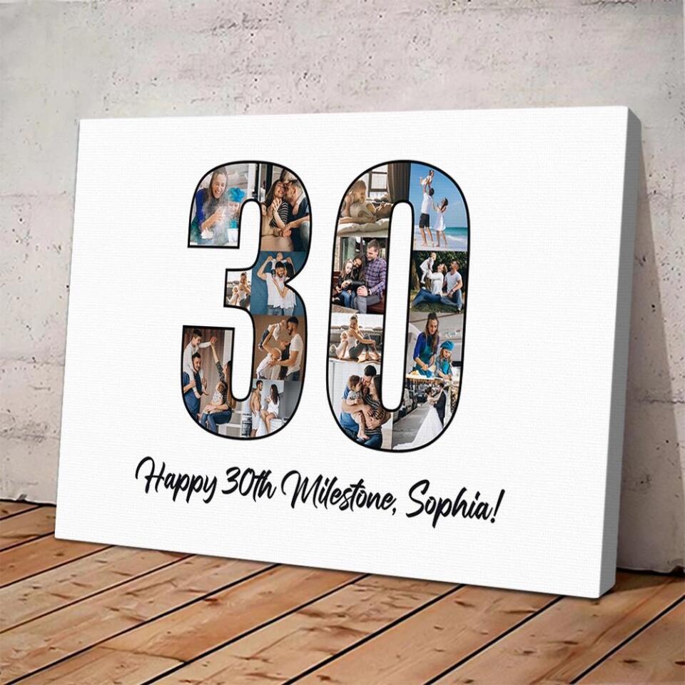 Happy 30th Birthday Milestone Custom Canvas Poster Birthday Gift For Wife