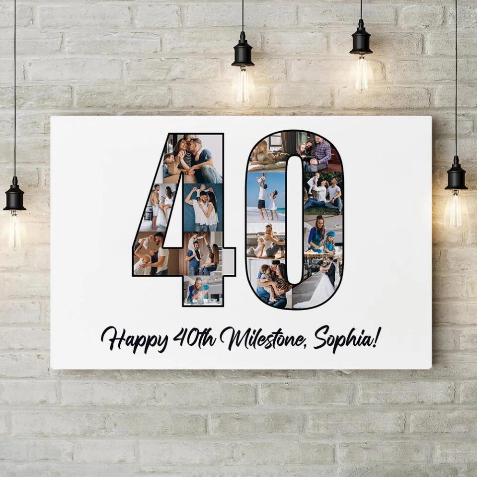 Happy 40th Birthday Milestone Custom Canvas Poster Birthday Gift For Wife
