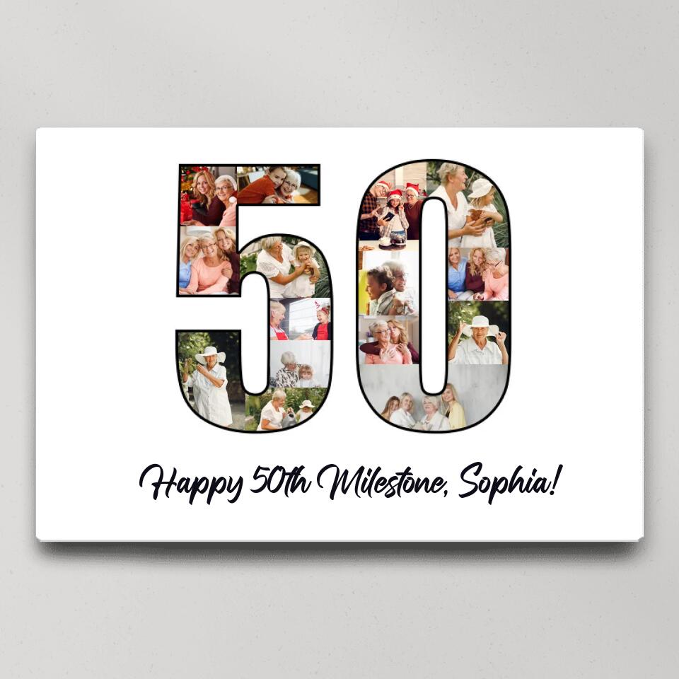 Happy 50th Birthday Milestone Custom Canvas Poster Birthday Gift For Mom