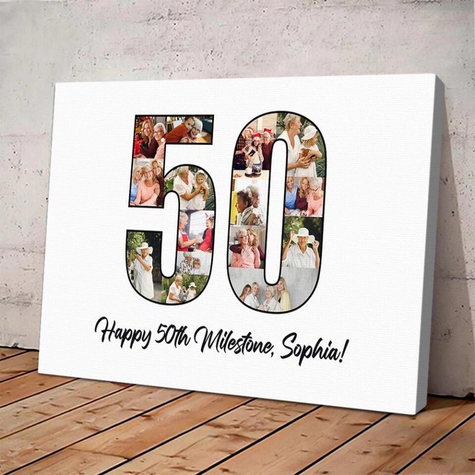 Happy 50th Birthday Milestone Custom Canvas Poster Birthday Gift For Mom