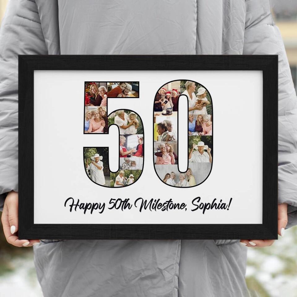 Happy 50th Birthday Milestone Custom Canvas Poster Birthday Gift For Mom