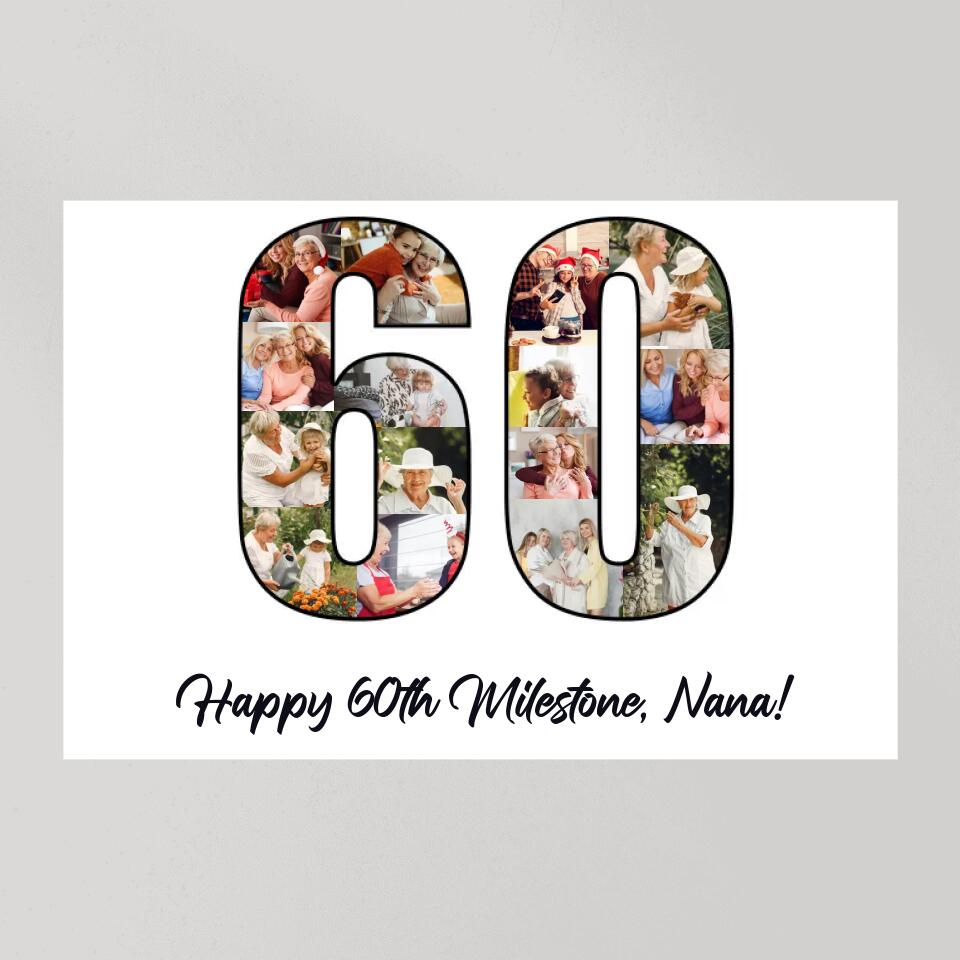 Happy 60th Birthday Milestone Custom Canvas Poster Birthday Gift For Mom For Grandma