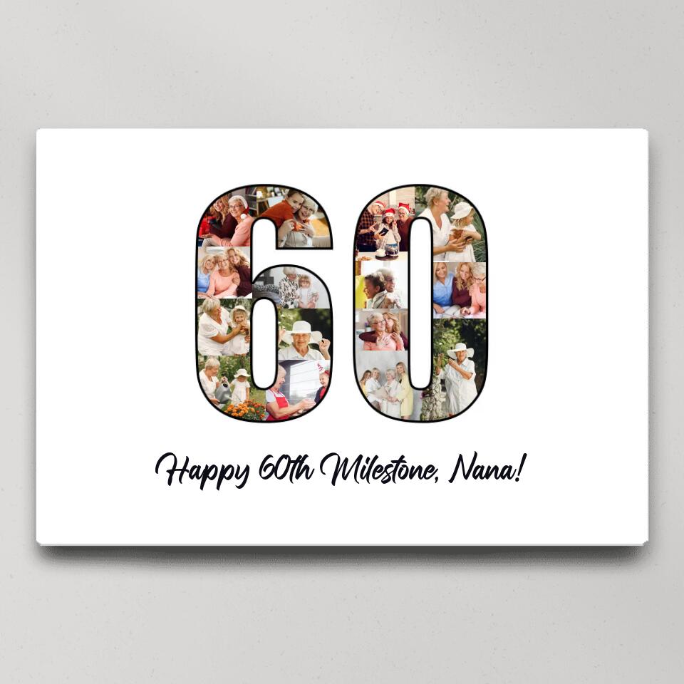 Happy 60th Birthday Milestone Custom Canvas Poster Birthday Gift For Mom For Grandma