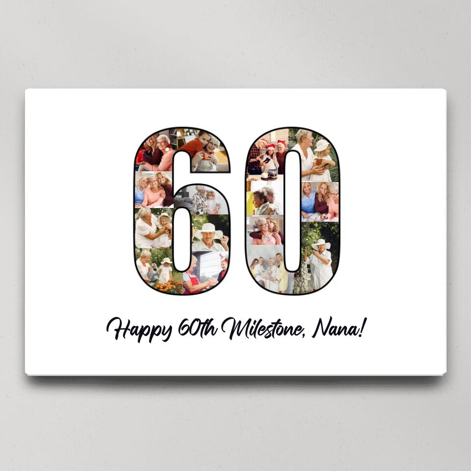 Happy 60th Birthday Milestone Custom Canvas Poster Birthday Gift For Mom For Grandma