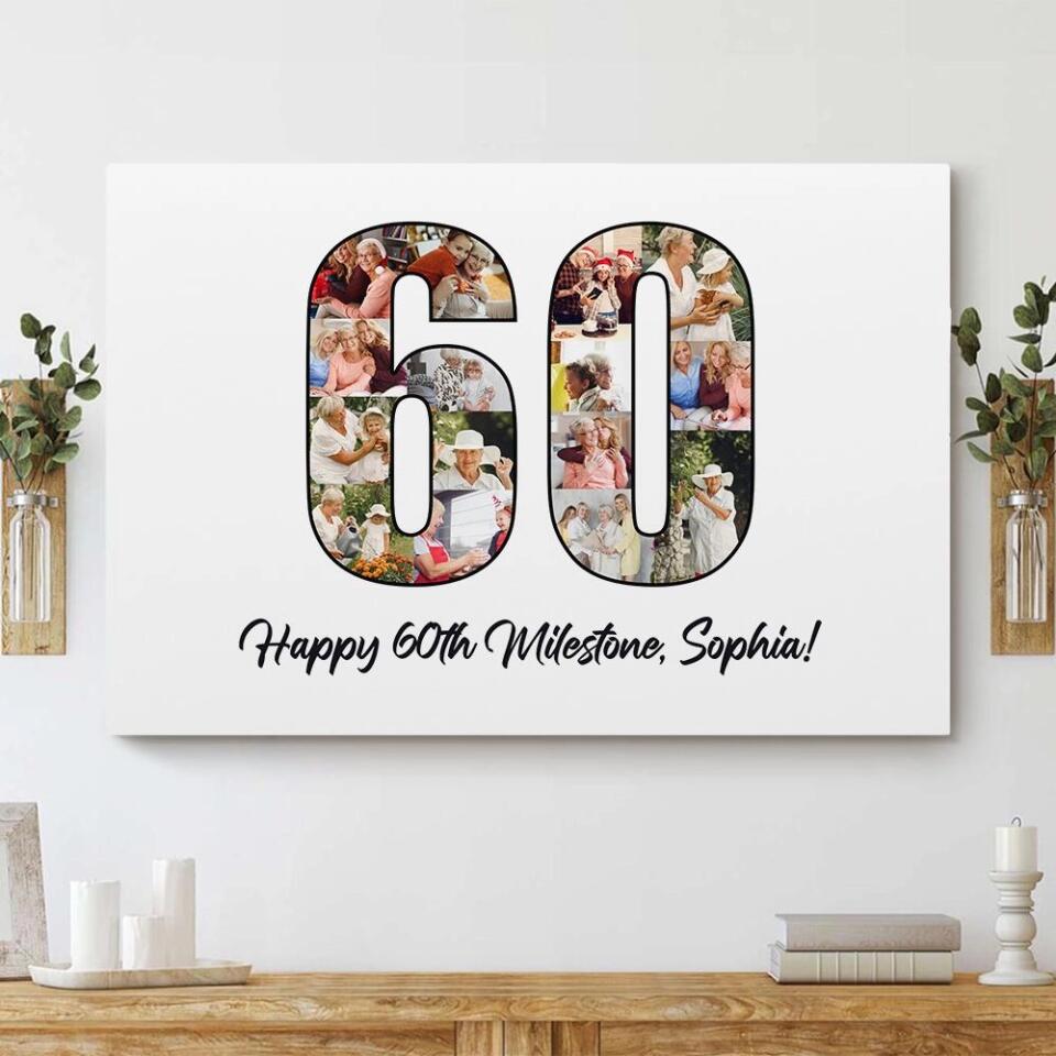 Happy 60th Birthday Milestone Custom Canvas Poster Birthday Gift For Mom For Grandma