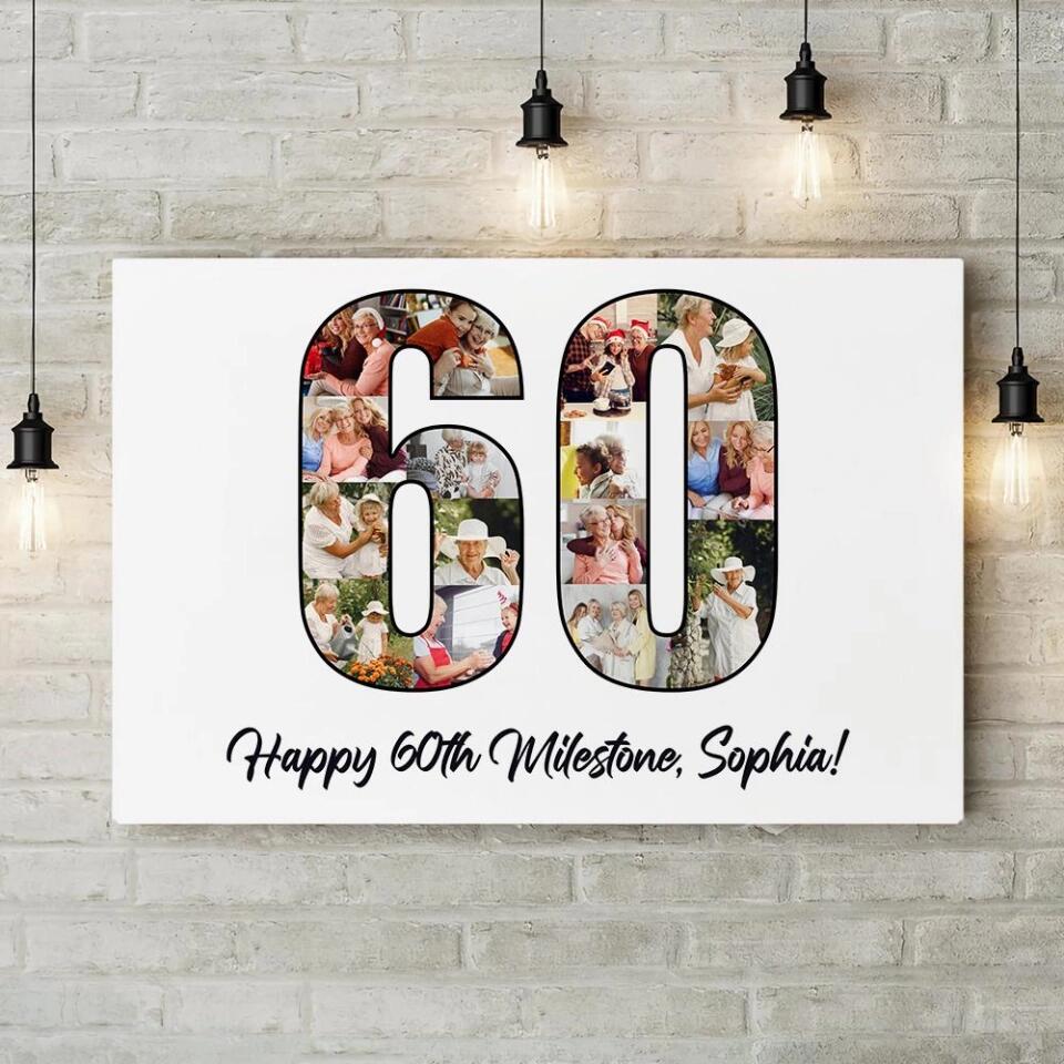 Happy 60th Birthday Milestone Custom Canvas Poster Birthday Gift For Mom For Grandma