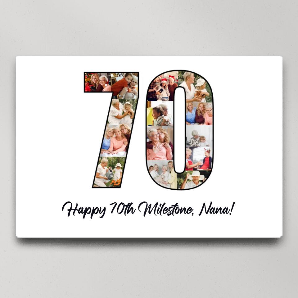 Happy 70th Birthday Milestone Custom Canvas Poster Birthday Gift For Mom For Grandma