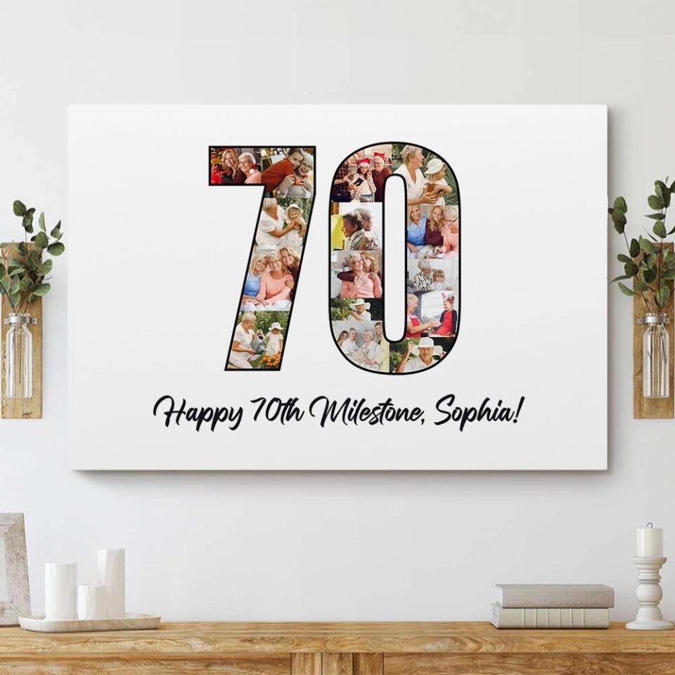 Happy 70th Birthday Milestone Custom Canvas Poster Birthday Gift For Mom For Grandma