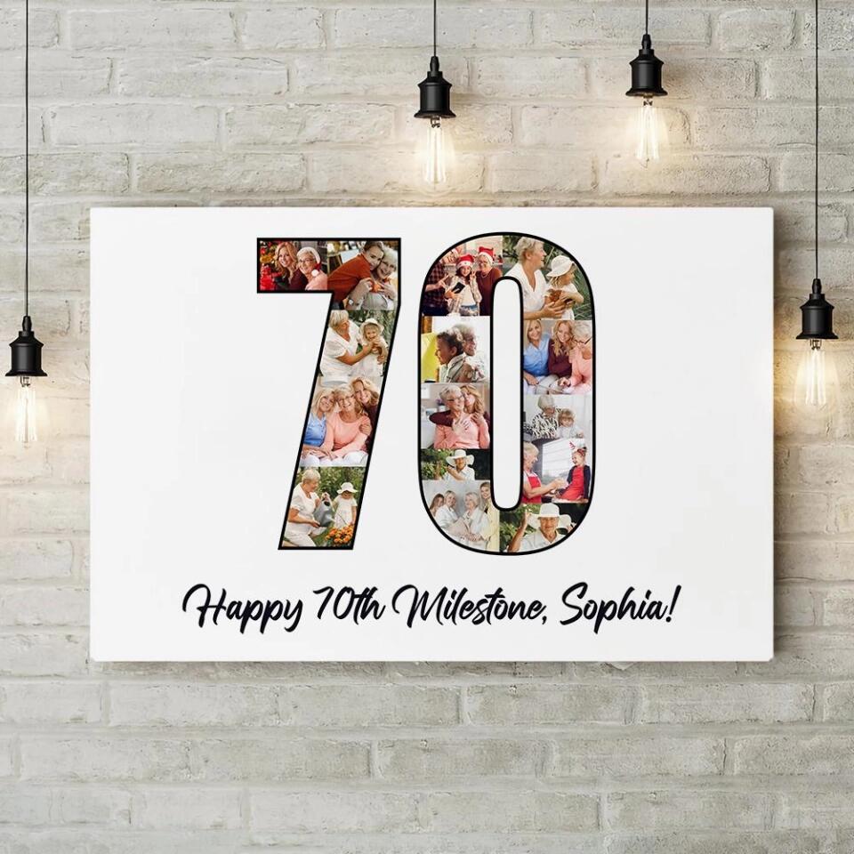 Happy 70th Birthday Milestone Custom Canvas Poster Birthday Gift For Mom For Grandma