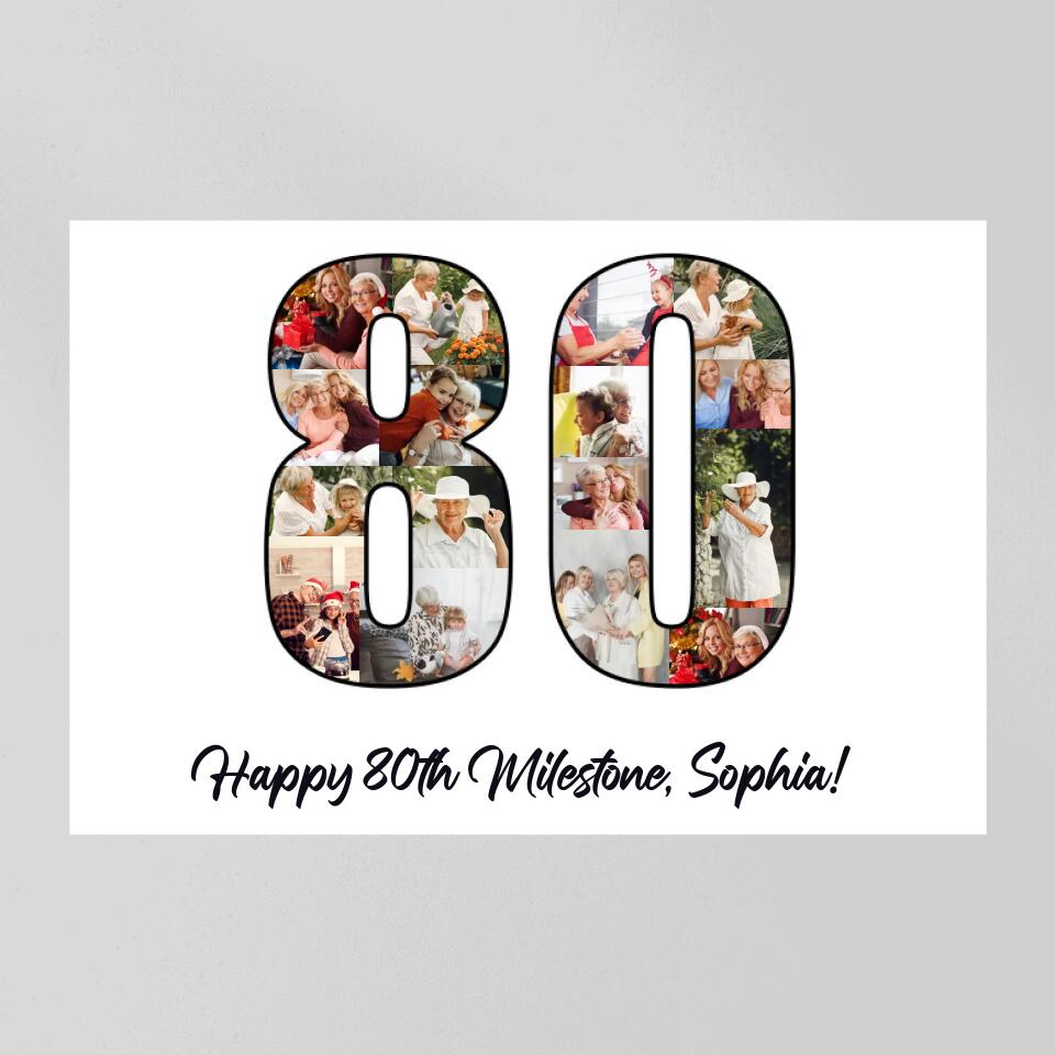 Happy 80th Birthday Milestone Custom Canvas Poster Birthday Gift For Mom For Grandma