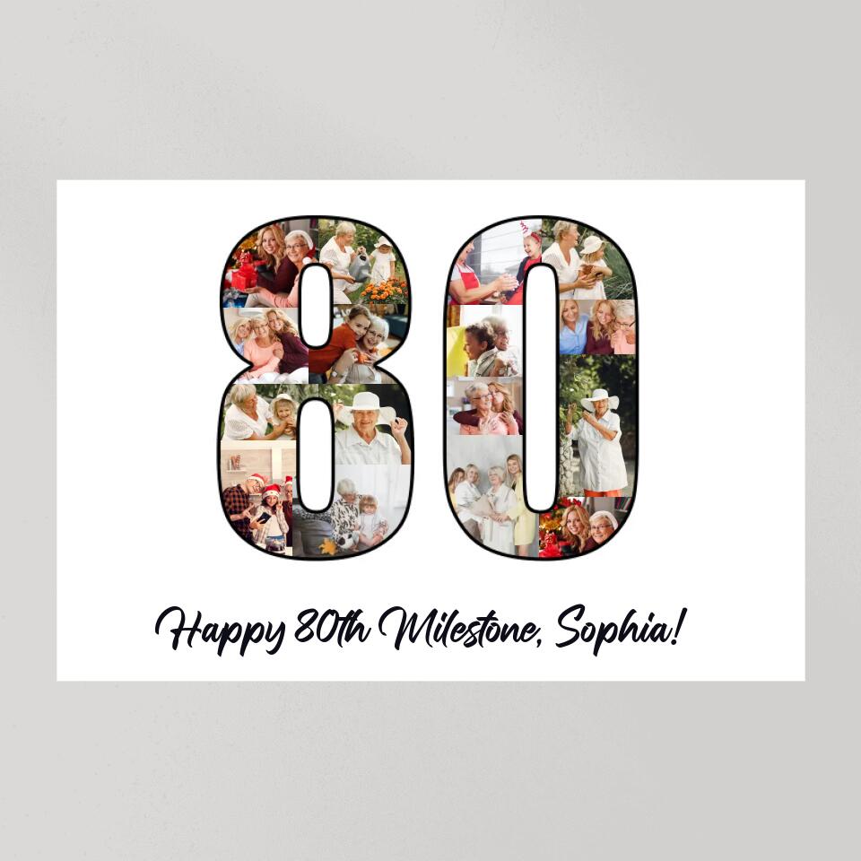 Happy 80th Birthday Milestone Custom Canvas Poster Birthday Gift For Mom For Grandma