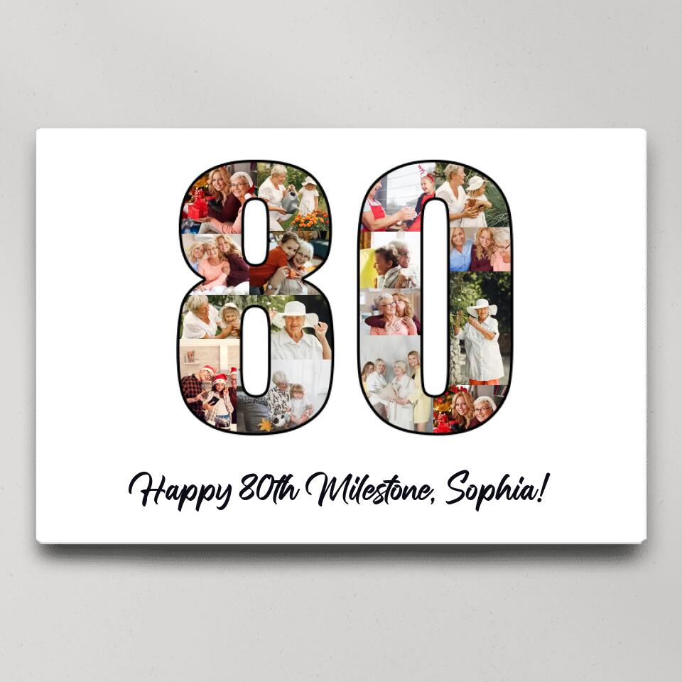 Happy 80th Birthday Milestone Custom Canvas Poster Birthday Gift For Mom For Grandma