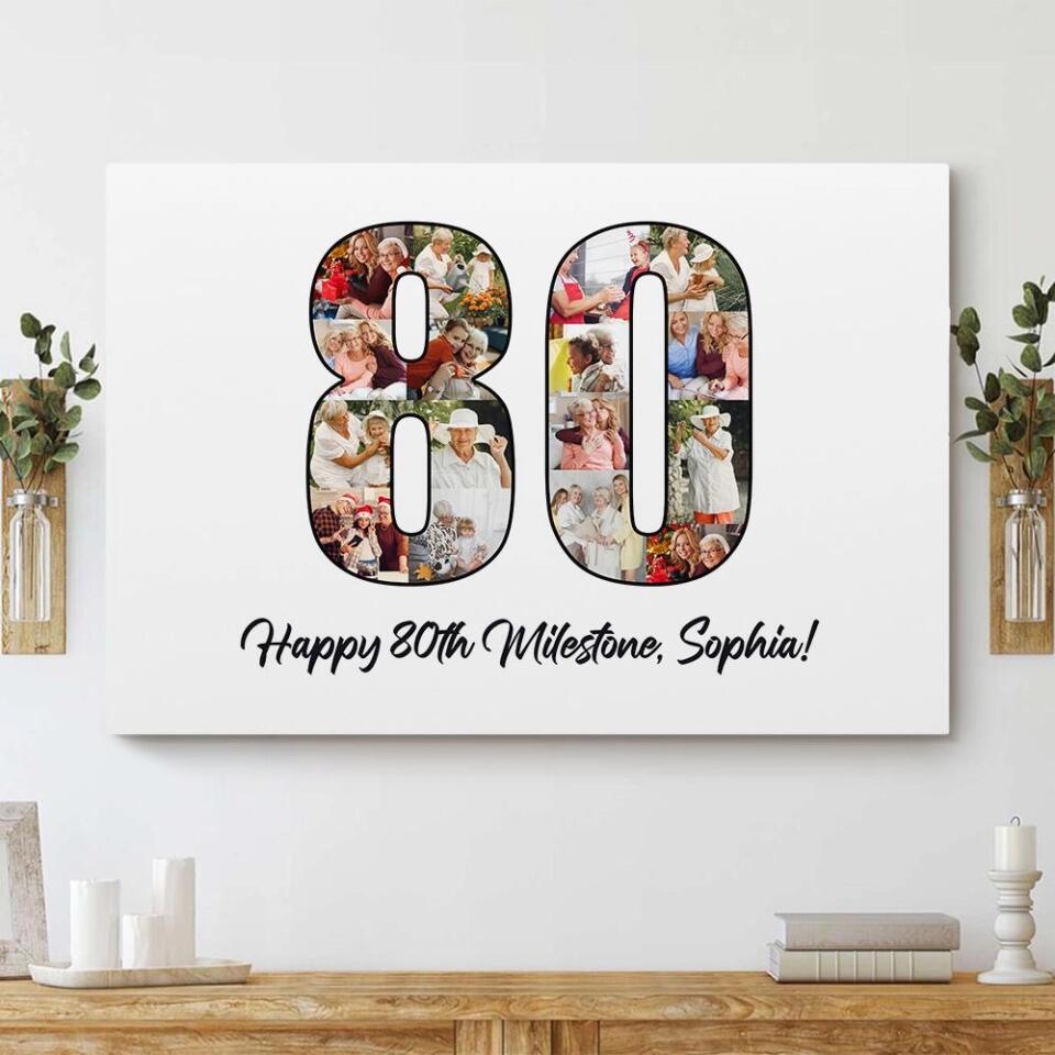 Happy 80th Birthday Milestone Custom Canvas Poster Birthday Gift For Mom For Grandma